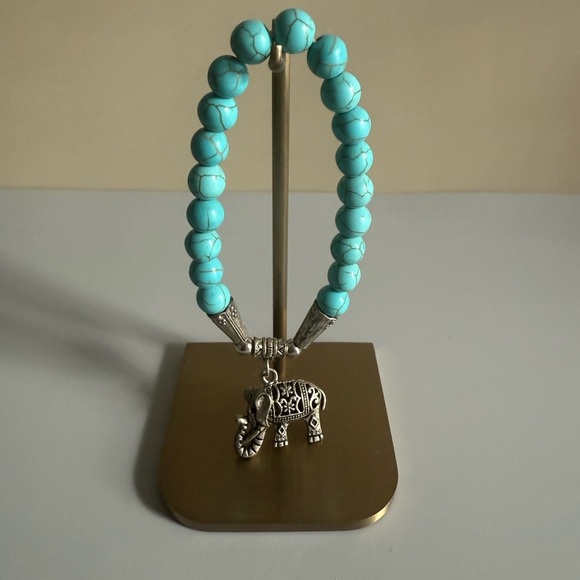 Turquoise Beaded Bracelet with Elephant Charm - Picture 1 of 5